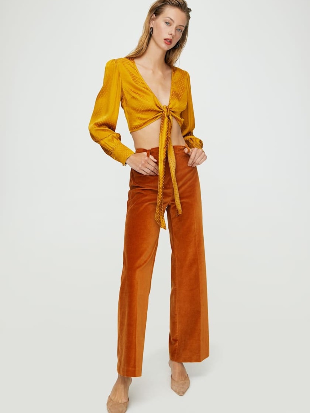 Aritzia Wilfred Vivi Blouse - Gold Polka Dot - Small